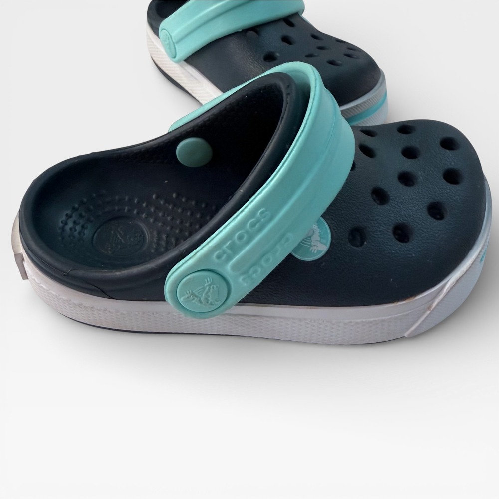 CROCS Crocband Toddler Kids Clogs Shoes Navy with Aqua Accent Size 4C/5C